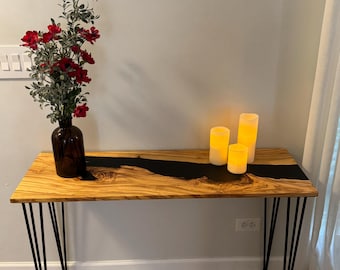 Olive wood with black epoxy console table