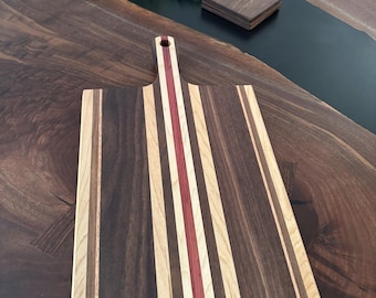 Black Walnut with Maple, Purple Heart/Okoume/Zebra wood strips cutting board