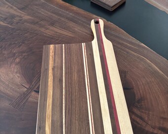 Black Walnut with Maple and Purple Heart/Padauk/Okoume/Zebra wood strips cutting board