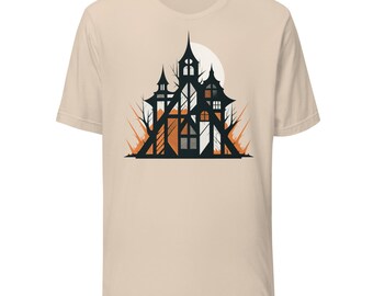Haunted House T-Shirt, Abstract Gothic Halloween Graphic Tee