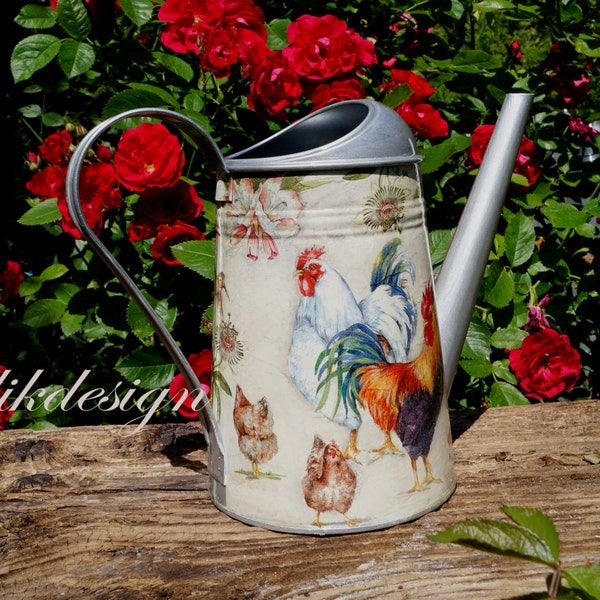 watering can, Decoupage watering can, watering can, shabby chic style, metal watering can, handmade watering, OOAK , galvanized watering