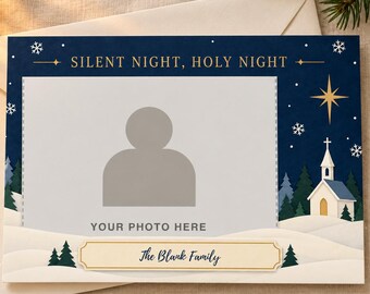 Silent Night Christian Christmas Photo Card Template: Editable 7x5 Canva Design