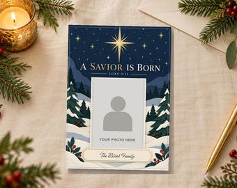 A Savior Is Born Christian Christmas Photo Card Template: Editable 5x7 Canva Design