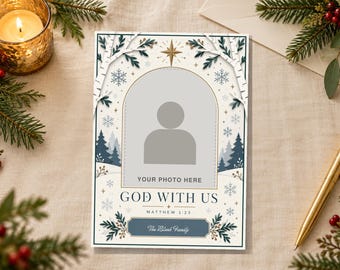 God With Us Christmas Photo Card Template: Editable 5x7 Canva Download