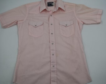 Camisa vaquera Wrangler para hombre, talla 15.5, color rosa perla, con botones a presión, manga corta, corte vaquero, fabricada en EE. UU.