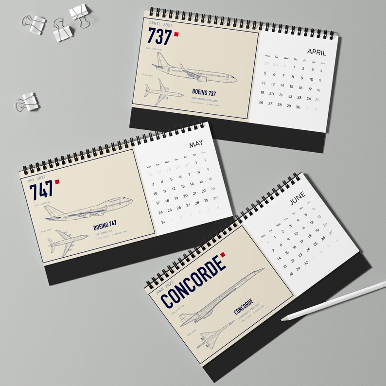 2027 Airliner Blueprint Desk Calendar, Pilot Gift, Aviation Lover Present image 5