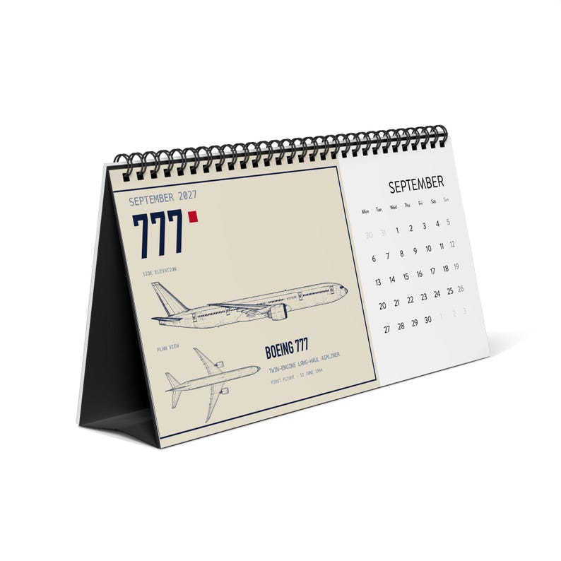 2027 Airliner Blueprint Desk Calendar, Pilot Gift, Aviation Lover Present image 3