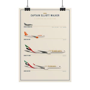 Personalised Pilot Career Poster, Custom Aircraft Fleet Print, Aviation Wall Art image 3