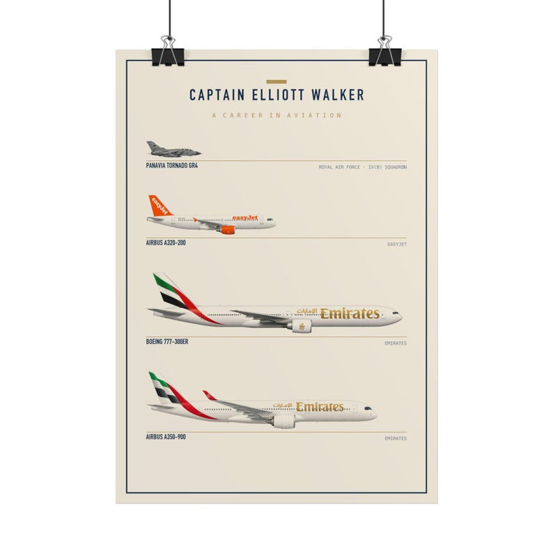 Personalised Pilot Career Poster, Custom Aircraft Fleet Print, Aviation Wall Art image 3