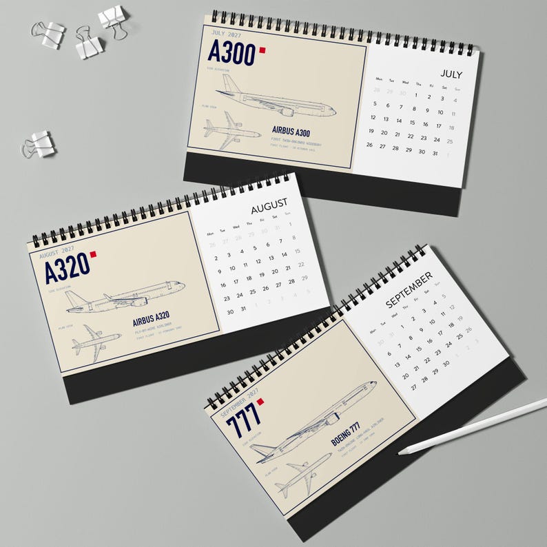 2027 Airliner Blueprint Desk Calendar, Pilot Gift, Aviation Lover Present image 6