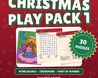 Świąteczne puzzle do druku dla dzieci, wyszukiwanie słów, krzyżówka, malowanie po numerach, aktywność świąteczna w formacie PDF, pakiet 1