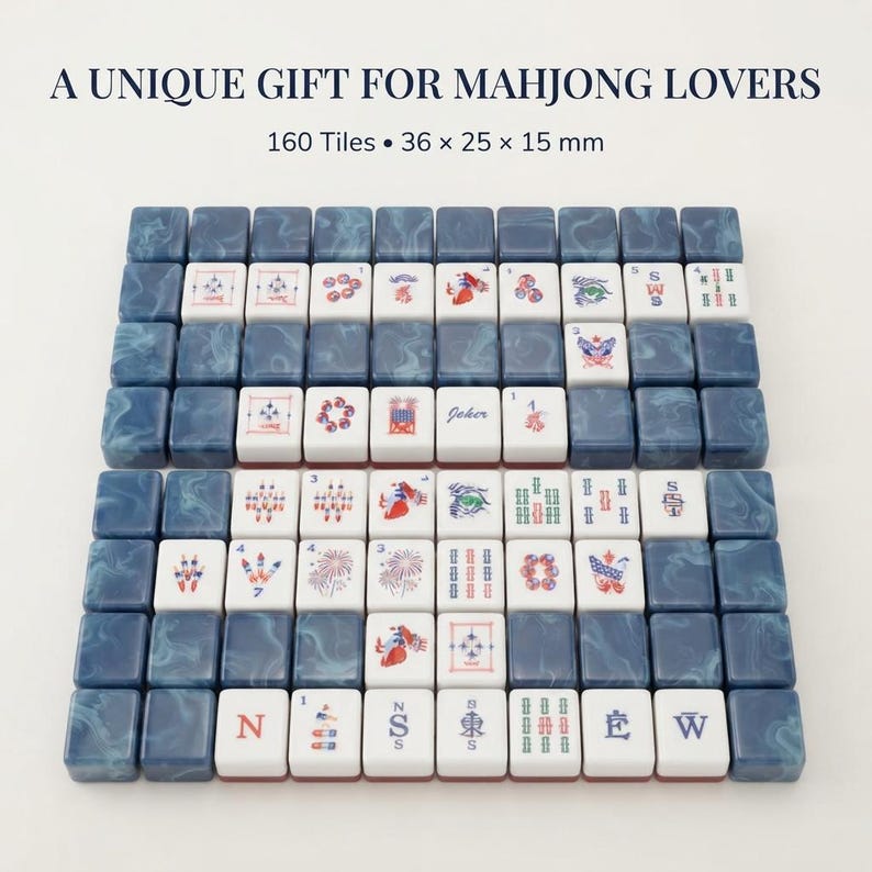 Table Top Firework Blue Fireworks Mahjong Set 160 Tiles, 36x25x15 Mm American Inspired ...