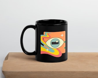 Cosmic Goat Eye Mug – Black Glossy Coffee Cup