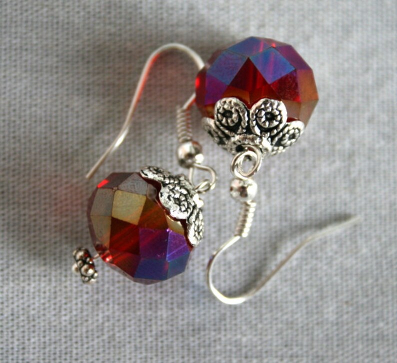 Lovely Cherry Red Crystal and Silver Dangles Earrings Etsy