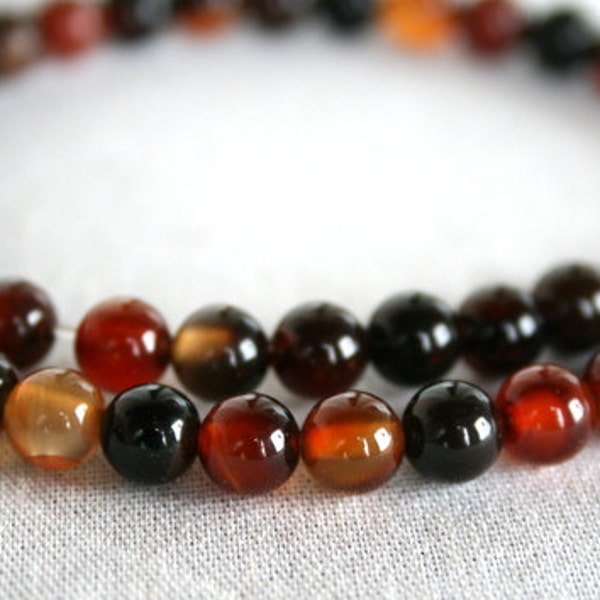 6mm Lovely Black and  Red Agate Semi- Precious Gemstone Beads