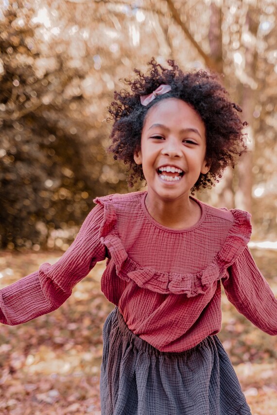 Girls Cotton Gauze Ruffled Blouse in Terracotta - Etsy Canada