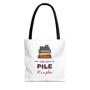 Book Lover Tote Bag, TBR Isn't a Pile It's a Plan, Canvas Library Bag image 1