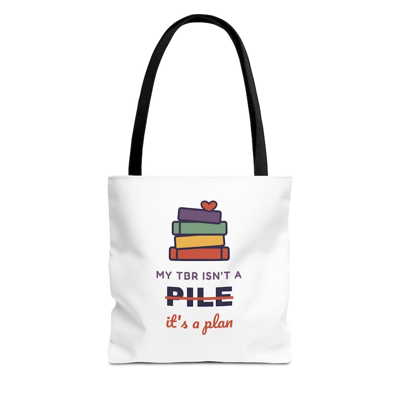 Book Lover Tote Bag, TBR Isn't a Pile It's a Plan, Canvas Library Bag image 1