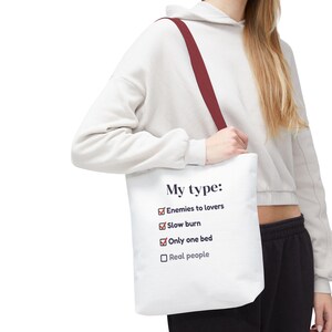 Book Lover Tote Bag, Enemies to Lovers Trope Checklist, Canvas Library Bag image 15