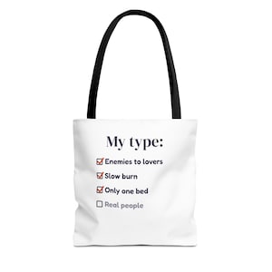 Book Lover Tote Bag, Enemies to Lovers Trope Checklist, Canvas Library Bag image 1