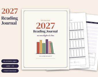 2027 Reading Journal Printable, Book Tracker, Reading Log, TBR List (PDF)