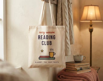 Cozy Season Reading Club Tote Bag, Book Lover Gift, Canvas Library Bag