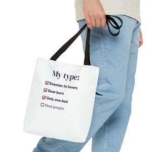 Book Lover Tote Bag, Enemies to Lovers Trope Checklist, Canvas Library Bag image 3