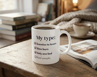 Book Lover Mug, Trope Checklist Coffee Cup, Reader Gift (11 oz)