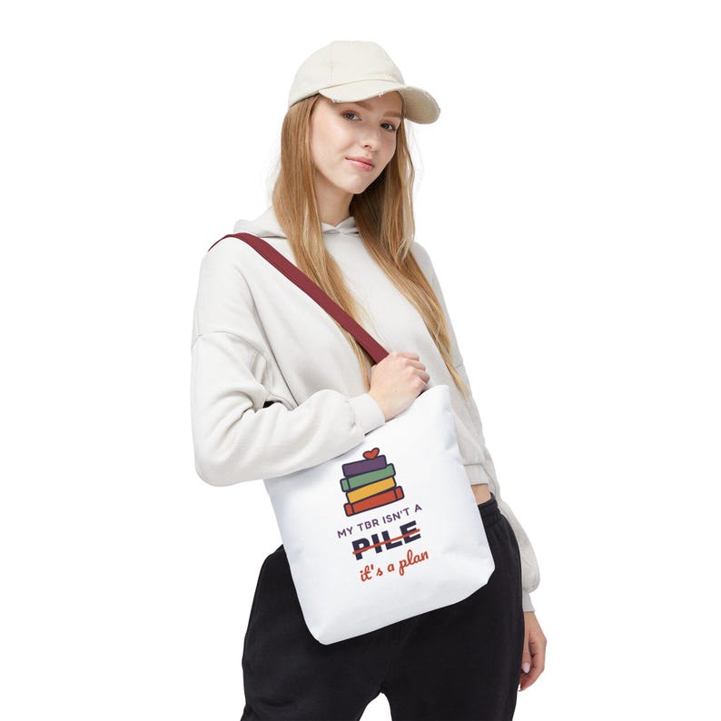 Book Lover Tote Bag, TBR Isn't a Pile It's a Plan, Canvas Library Bag image 13