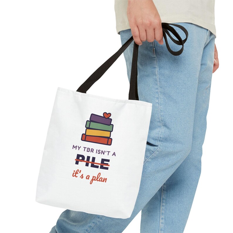 Book Lover Tote Bag, TBR Isn't a Pile It's a Plan, Canvas Library Bag image 3