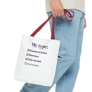 Book Lover Tote Bag, Enemies to Lovers Trope Checklist, Canvas Library Bag image 11