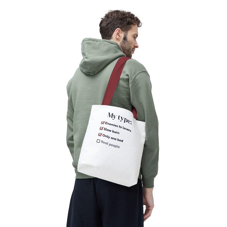 Book Lover Tote Bag, Enemies to Lovers Trope Checklist, Canvas Library Bag image 14