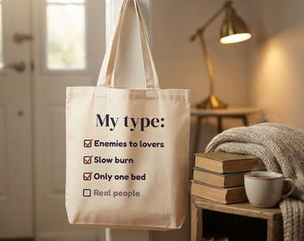 Book Lover Tote Bag, Enemies to Lovers Trope Checklist, Canvas Library Bag