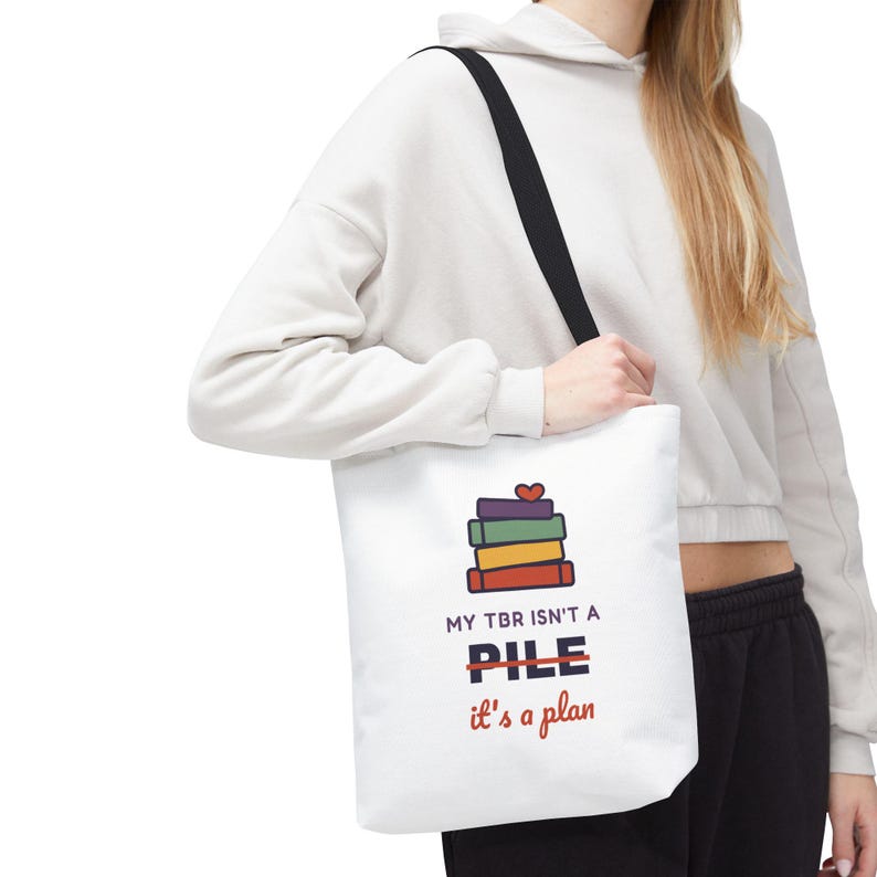 Book Lover Tote Bag, TBR Isn't a Pile It's a Plan, Canvas Library Bag image 7