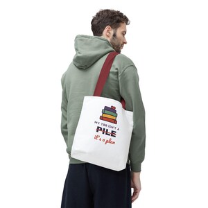 Book Lover Tote Bag, TBR Isn't a Pile It's a Plan, Canvas Library Bag image 14