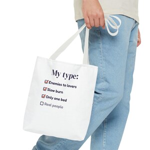 Book Lover Tote Bag, Enemies to Lovers Trope Checklist, Canvas Library Bag image 19