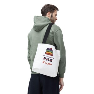 Book Lover Tote Bag, TBR Isn't a Pile It's a Plan, Canvas Library Bag image 6