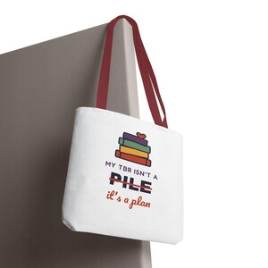 Book Lover Tote Bag, TBR Isn't a Pile It's a Plan, Canvas Library Bag image 16