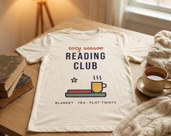Cozy Season Reading Club Shirt, Book Lover Gift, Tea & Plot Twists Tee