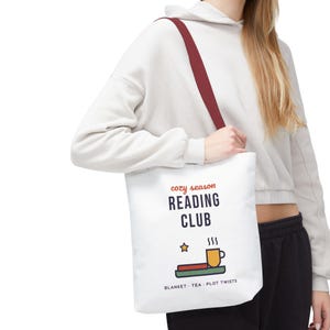 Cozy Season Reading Club Tote Bag, Book Lover Gift, Canvas Library Bag image 15
