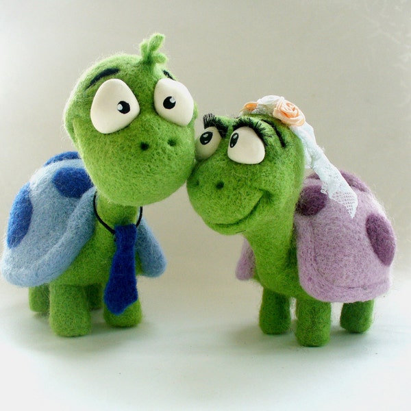 Needle Felted Toy -Tortoise-The Groom and Bride-Soft Sculpture, OOAK