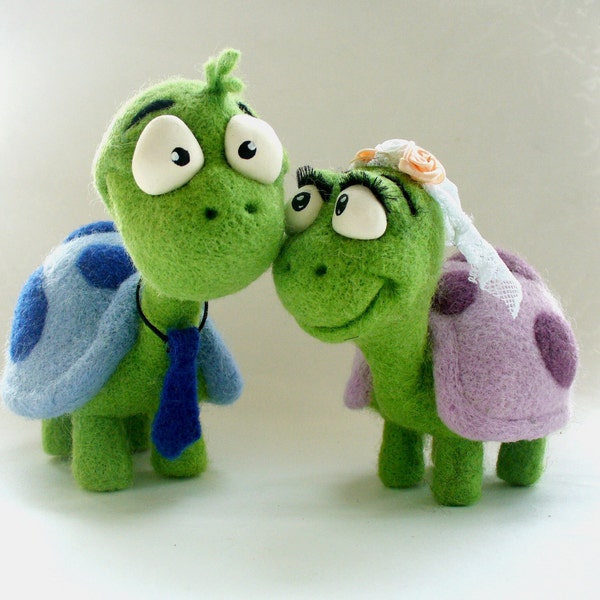 Needle Felted Toy -Tortoise-The Groom and Bride-Soft Sculpture, OOAK