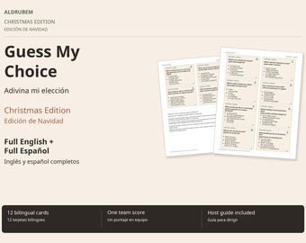 Christmas Guessing Game for Family and Friends, Guess My Choice Printable Cards, English and Spanish