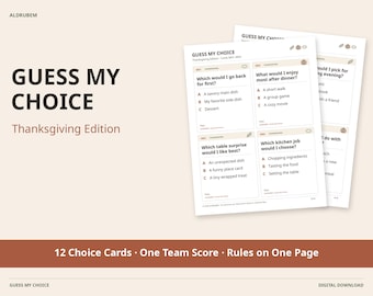 Thanksgiving Table Game for Family and Friends, Guess My Choice Printable Card Game, Easy After Dinner Activity