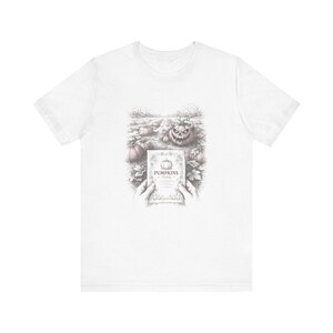 Pumpor förmodligen T-shirt, vintage etsning pumpa fält T-shirt, läskig Jack-o'-Lantern fröpaket T-shirt, höst Halloween trädgårdsmästare gåva