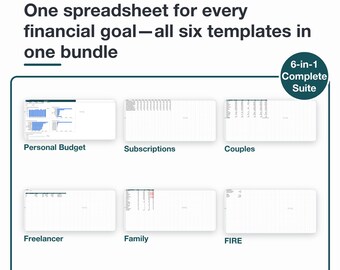 Budget Spreadsheet Bundle Google Sheets - 6 Templates: Budget Planner 2027, Subscriptions, Couples, Family, Freelancer, FIRE