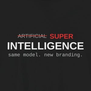Super Intelligence Black T-Shirt | Funny AI Rebrand Tee | Artificial Intelligence Crossed Out | Developer Gift