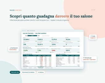 Salon Control | Gestionale Excel per Parrucchieri | Incassi, Costi, Clienti e Dashboard