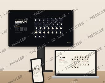 2027 Moon Calendar Desktop Wallpapers, 12 Months, Laptop and Phone Backgrounds