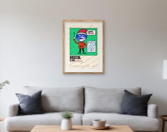 Bristol Christmas Poster, How Far to Santa North Pole Distance Print